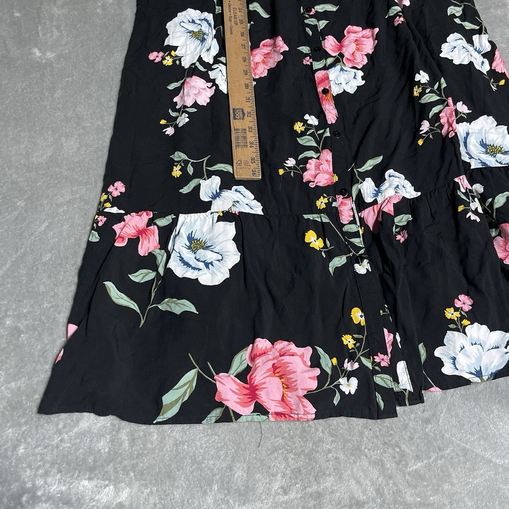 Old Navy Dress Womens XXL Black Floral Button Up Midi Whimsigoth Dark Fairy - Picture 2 of 5